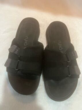 Ryka Black Dual-Strap Comfort Slide Sandals